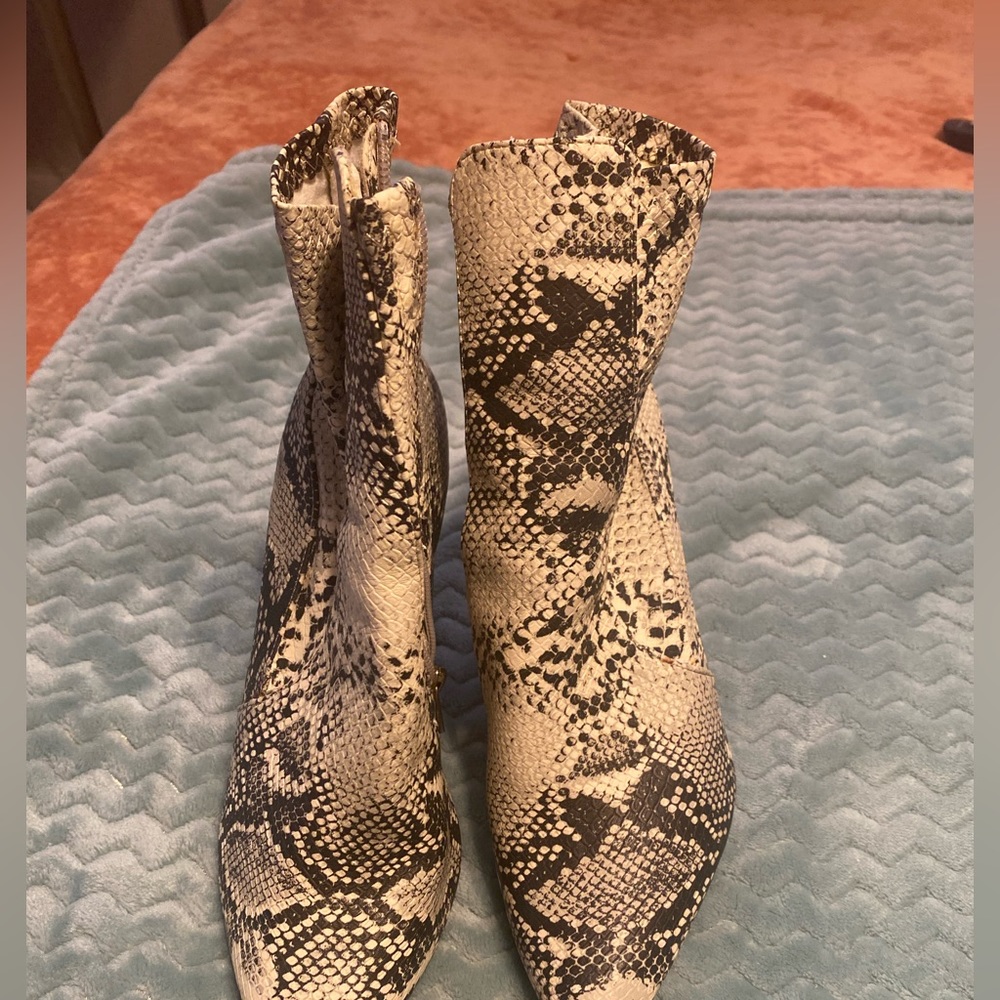 Black and white snake print boots